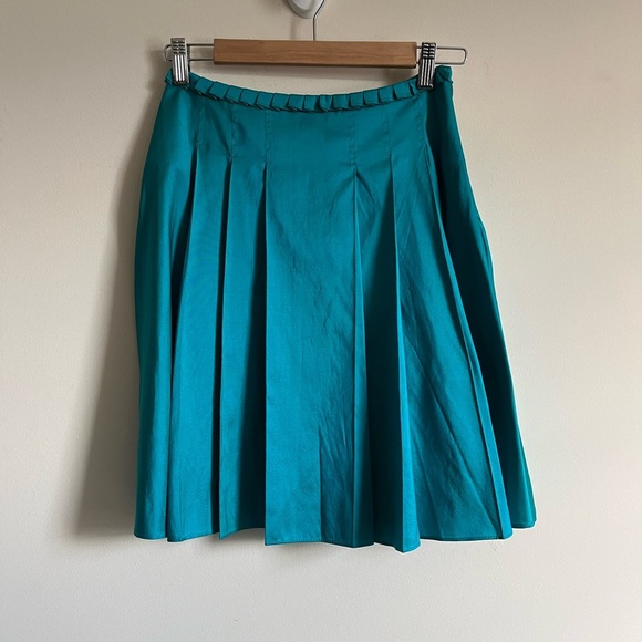 Calypso Christian Celle Silk Teal Pleated Mini Skirt Size XS EUC. - Picture 5 of 13